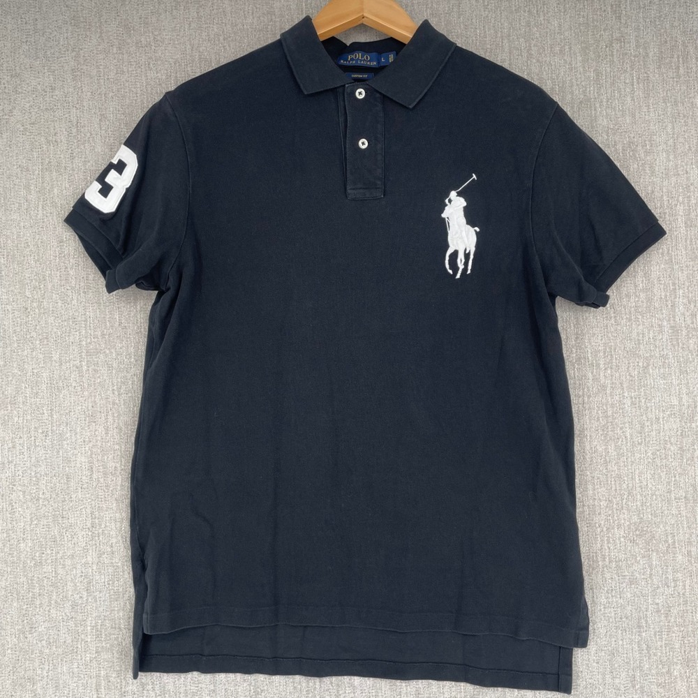Polo Ralph Lauren Big Pony Custom Fit Polo Shirt Mens Large Black Short Sleeve